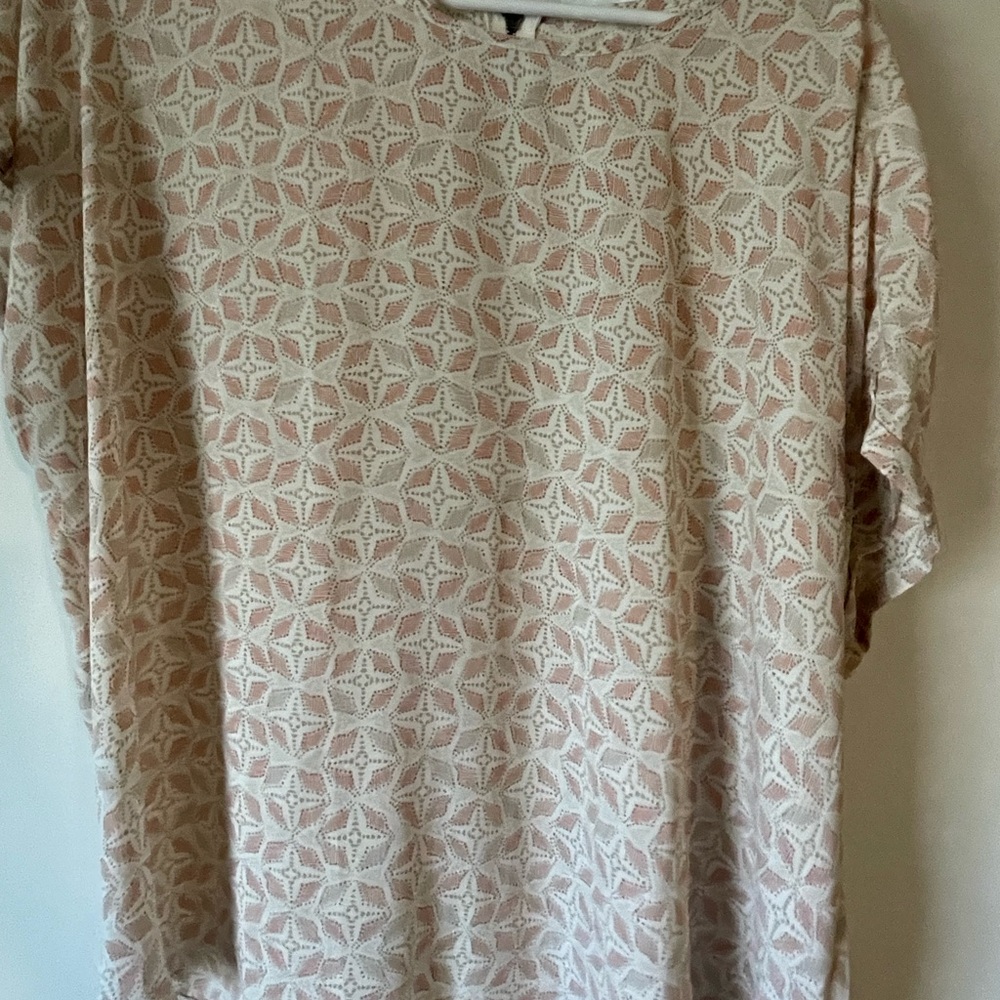 Maurices Pale Pink and White Geometric Blouse with Flared Sleeves